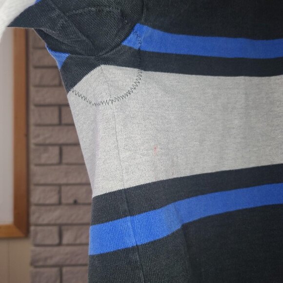 Vintage 'Barbarian' faded black/blue/grey striped long-sleeve rugby shirt S - Picture 2 of 3